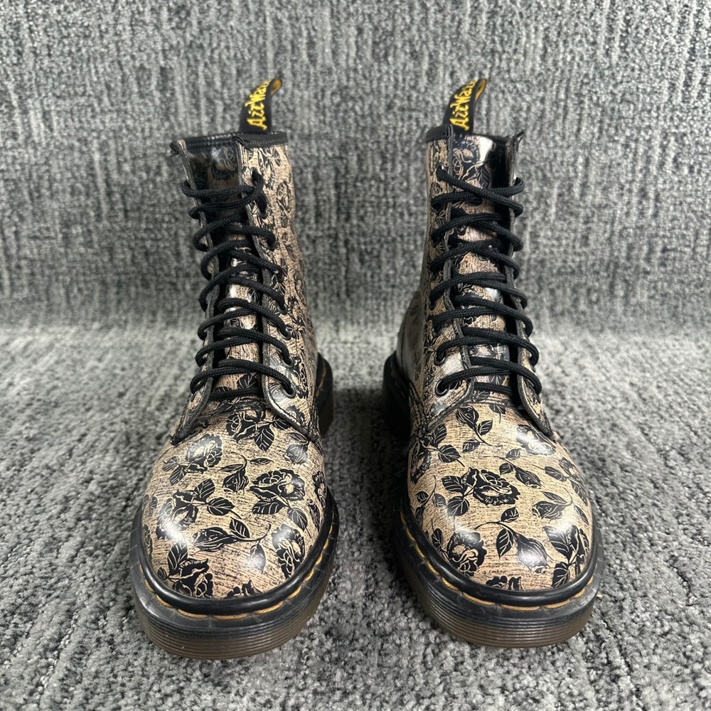 Dr Martens 1460 Boots Womens 6 Rose Floral Tan Black Leather Made in England VTG - Picture 4 of 8